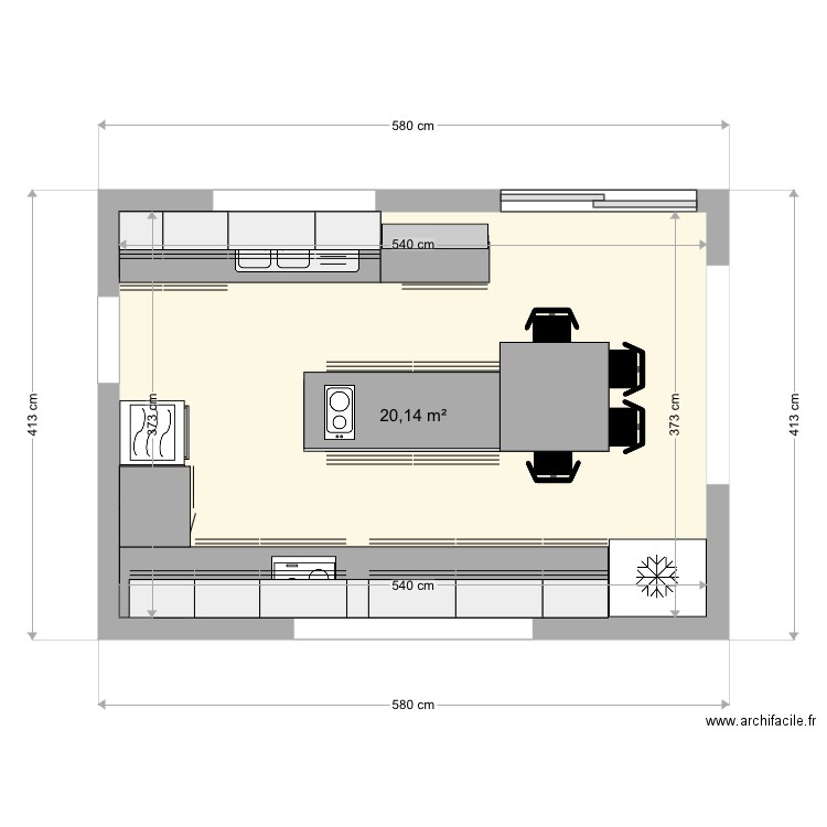 Cuisine villa Kahouane. Plan de 1 pièce et 20 m2