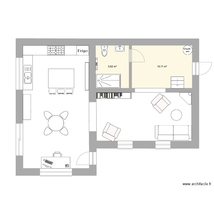 Boxe. Plan de 2 pièces et 16 m2