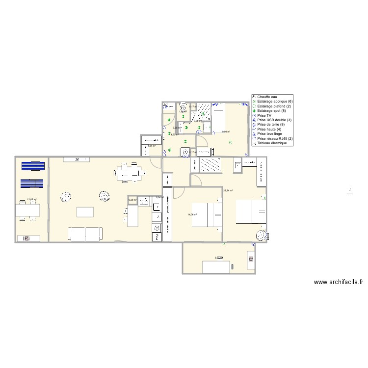 Santa Clara 2 face mer cuisine basse. Plan de 15 pièces et 121 m2