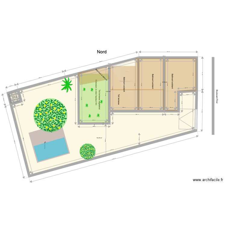 Plan de masse Projet Extension Végétale . Plan de 9 pièces et 258 m2