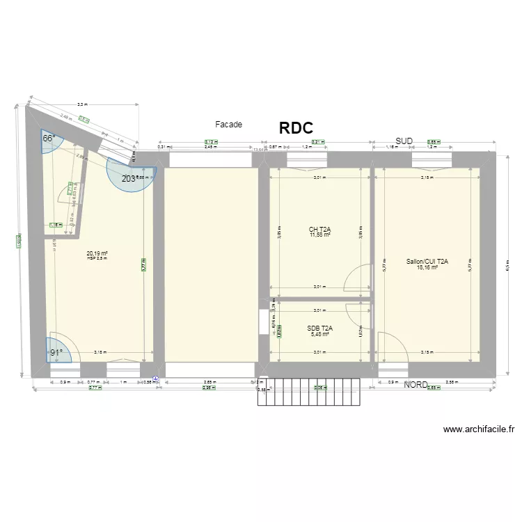 RDC REBAIS murs et ouvertures. Plan de 