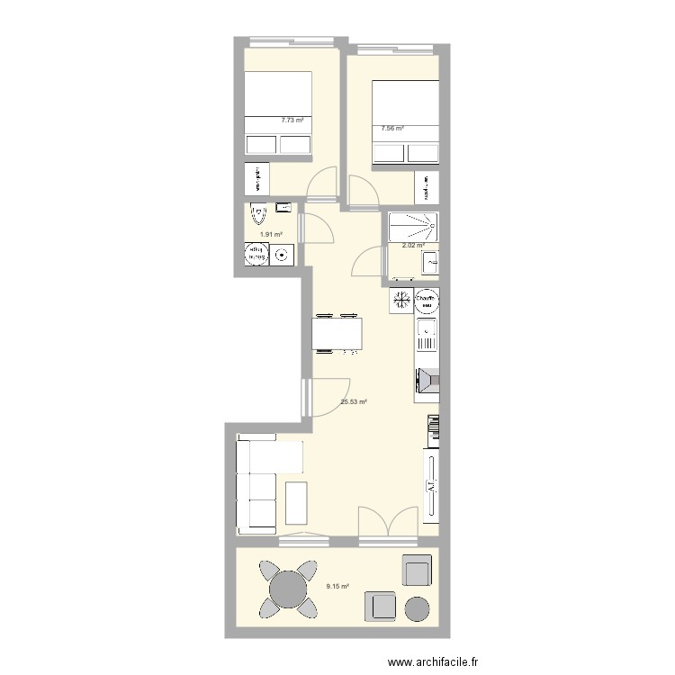 APAR001. Plan de 6 pièces et 54 m2