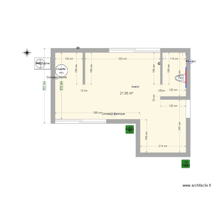 Poolhouse 150321 Bis. Plan de 1 pièce et 22 m2