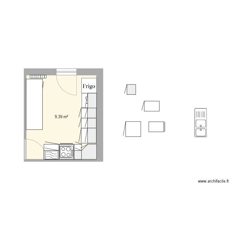 projet cuisine. Plan de 1 pièce et 9 m2