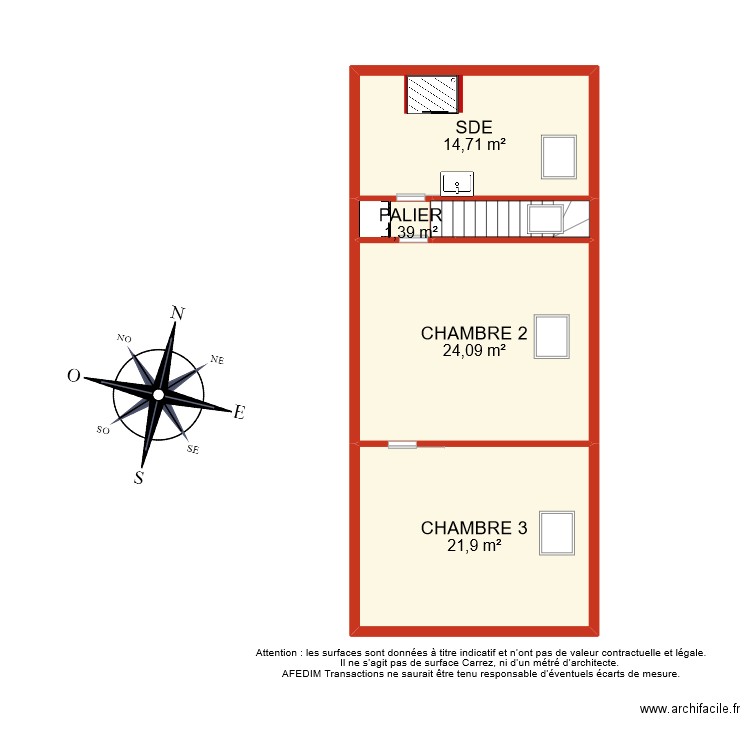 BI 9898 ETAGE. Plan de 5 pièces et 65 m2