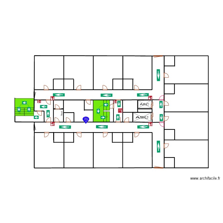 2eme au 8eme etage bouteille 58 droite de 1 à 4. Plan de 3 pièces et 21 m2