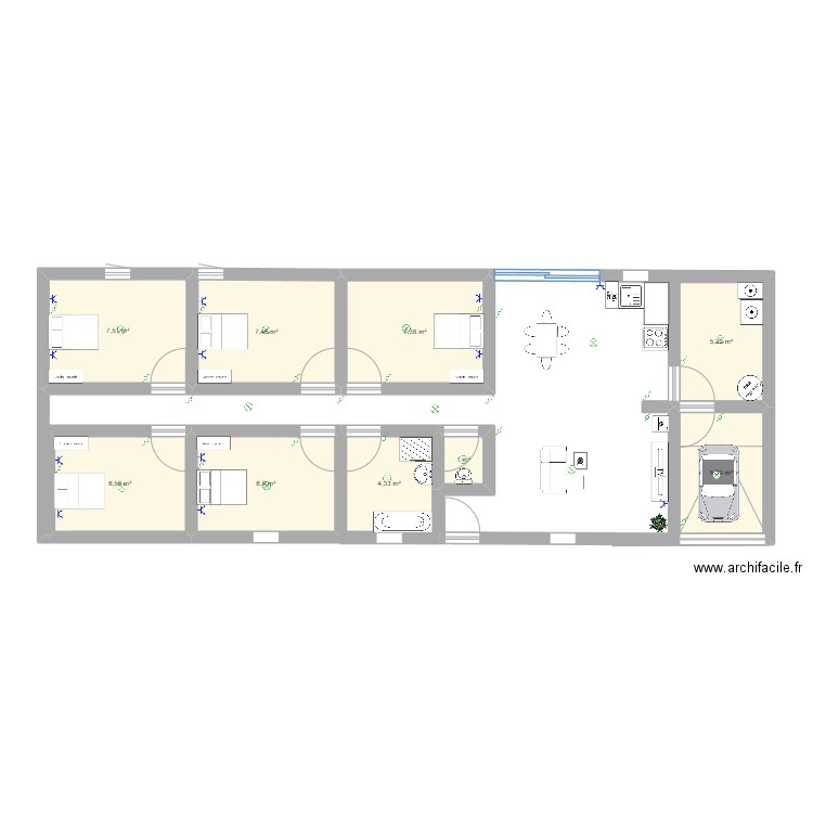 Maison. Plan de 9 pièces et 52 m2