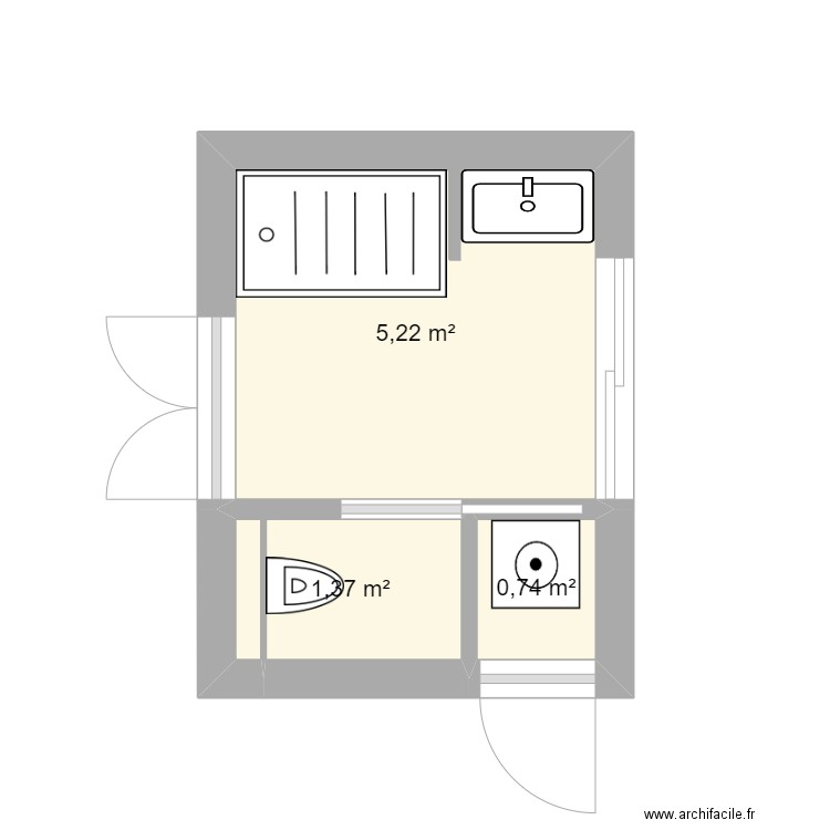 SDB. Plan de 3 pièces et 7 m2