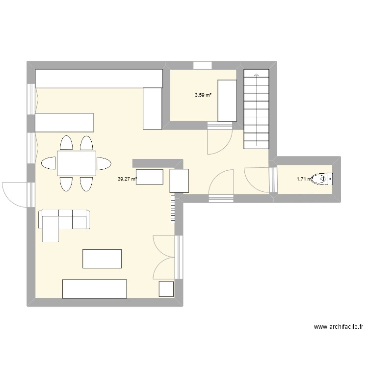 maison. Plan de 3 pièces et 45 m2