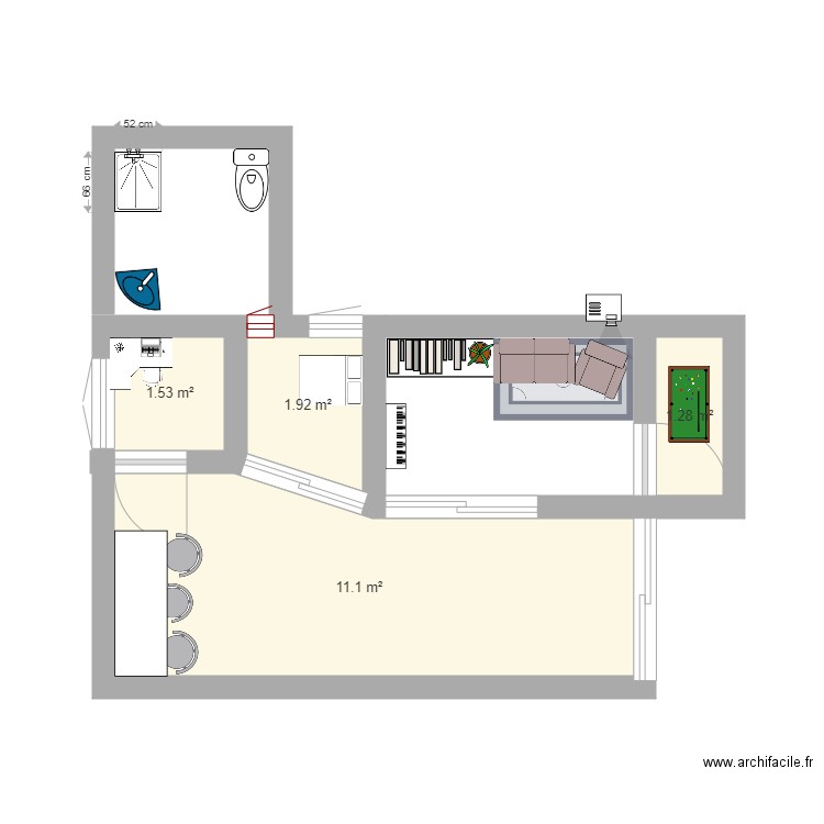 maison 1. Plan de 4 pièces et 16 m2