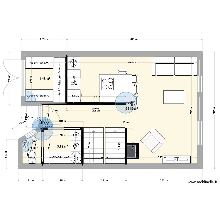 PROJET RDC 3. Plan de 4 pièces et 43 m2