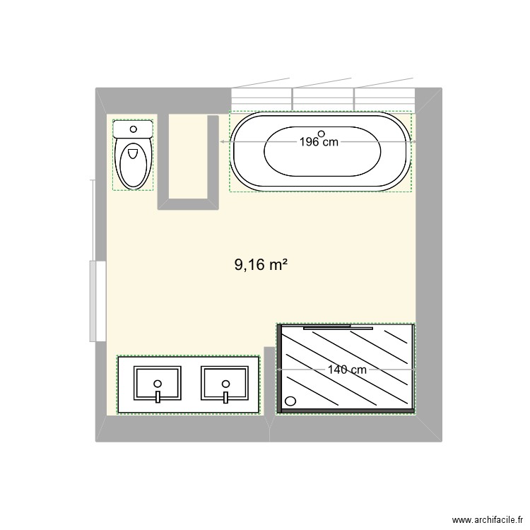 narinx sdb v2. Plan de 1 pièce et 9 m2