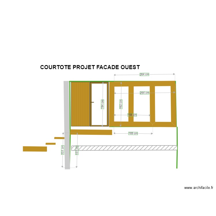 PLAN FACADE COURTOTE  OUEST baie vitrée petits carreaux. Plan de 0 pièce et 0 m2