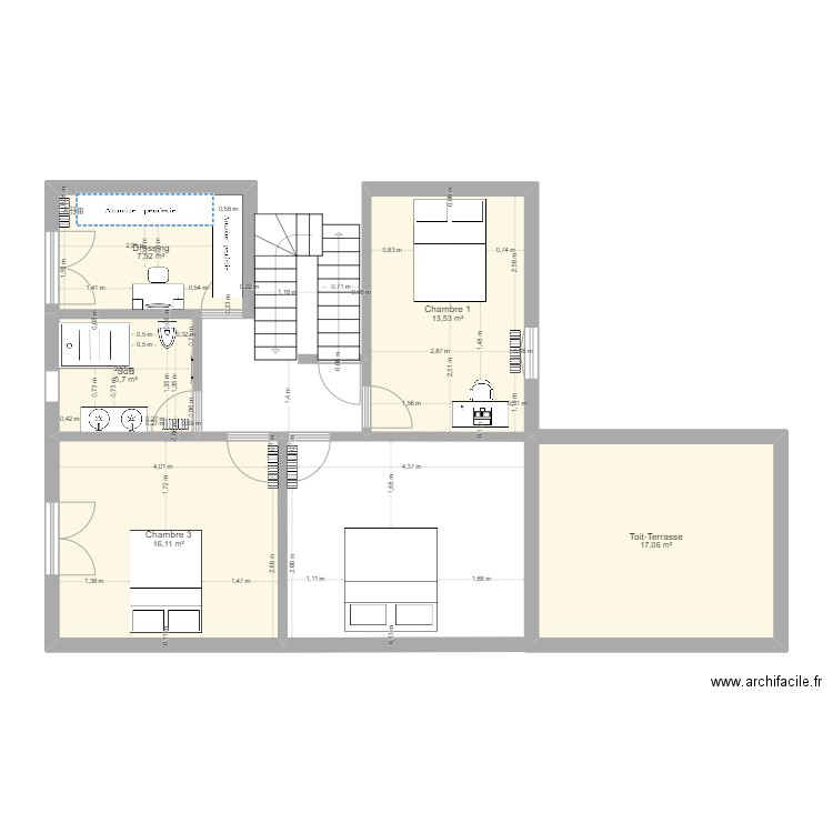 1er étage. Plan de 5 pièces et 60 m2