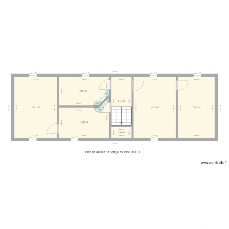 1ER 2TAGE mONSTRELET PLAN DE MASSE INITIAL. Plan de 7 pièces et 72 m2