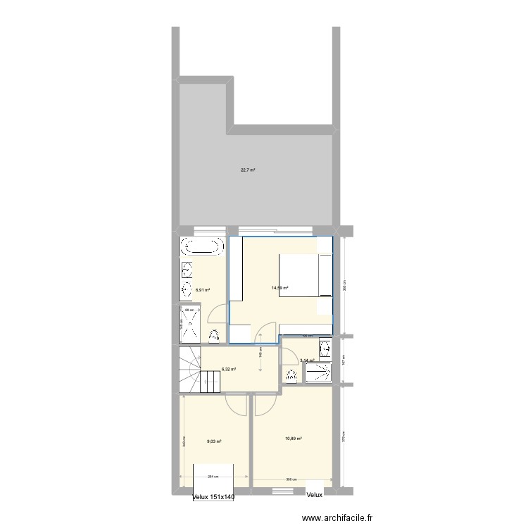 Banning 83 3e étage V2. Plan de 7 pièces et 74 m2