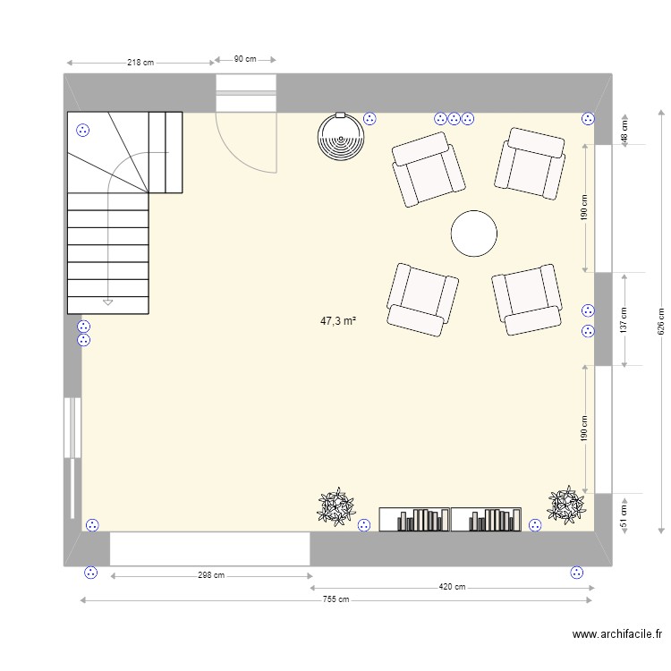 Grange RDC. Plan de 1 pièce et 47 m2