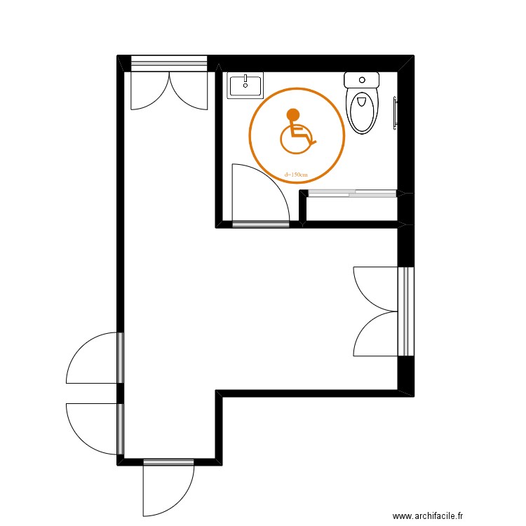 ABCD Rez de chaussée - WC. Plan de 3 pièces et 22 m2