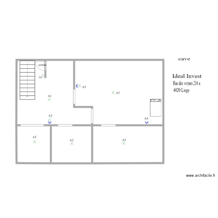 cave 212. Plan de 5 pièces et 54 m2