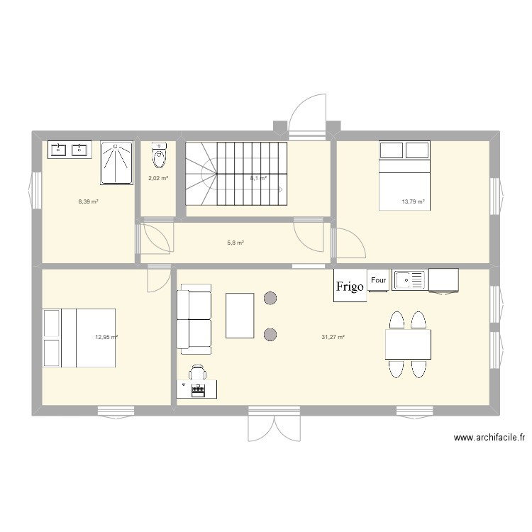 etage inf maison . Plan de 7 pièces et 82 m2