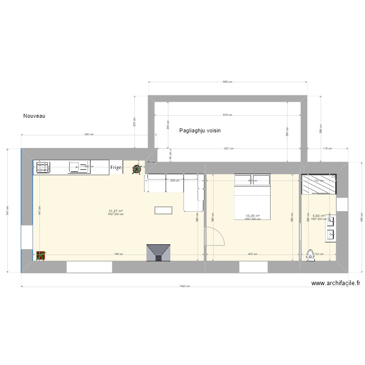 SOAVI pagliaghju nouveau. Plan de 3 pièces et 52 m2