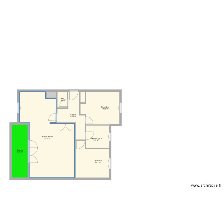 DUSSAUSSOIS GRANDVAL. Plan de 9 pièces et 70 m2