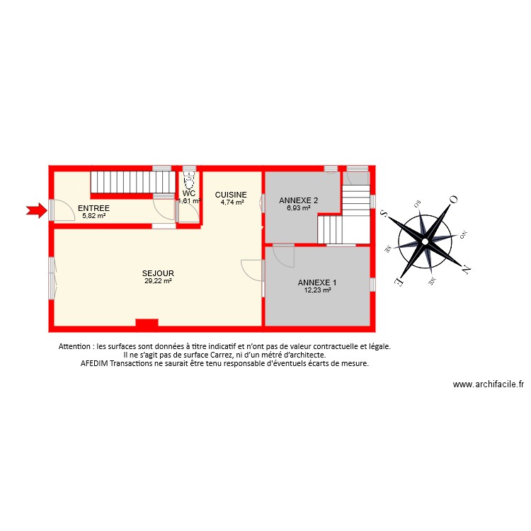 BI8432 RDC. Plan de 9 pièces et 67 m2