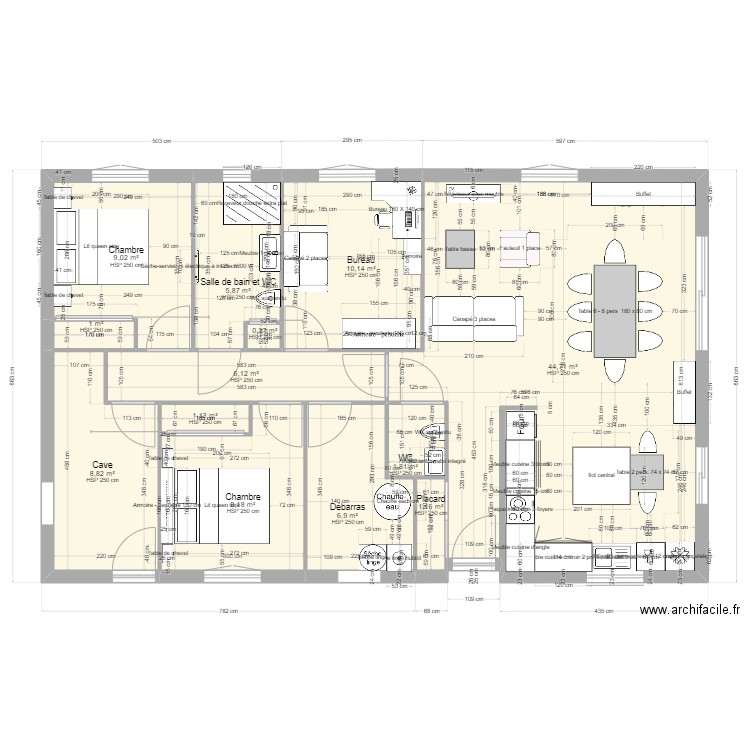 construction. Plan de 13 pièces et 106 m2