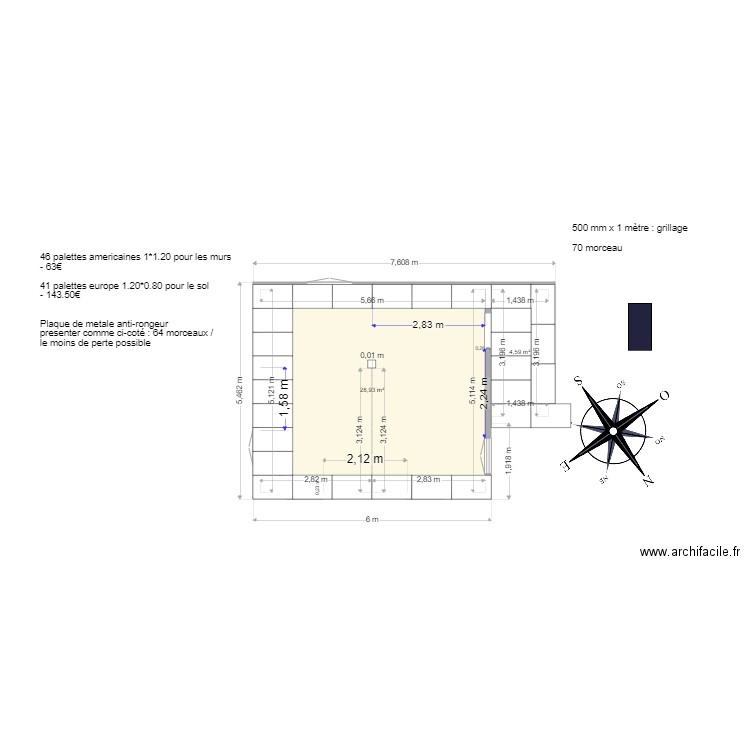 atelier plaque metal isolant rongeur. Plan de 2 pièces et 34 m2