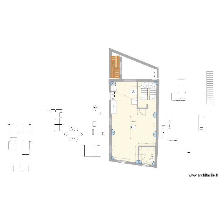 plan boucherie 1 er etage plan f2 n*1 esquisse. Plan de 1 pièce et 55 m2