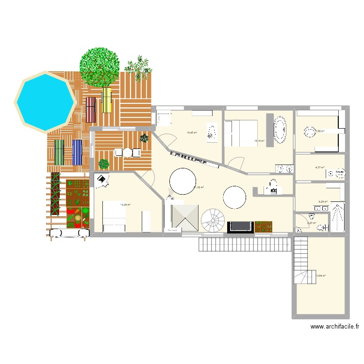 ebenisterie RDC. Plan de 9 pièces et 115 m2