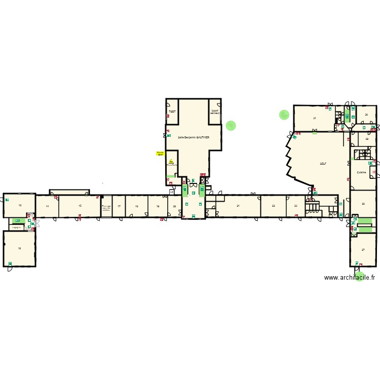 Plan RDC pour nord. Plan de 71 pièces et 1750 m2