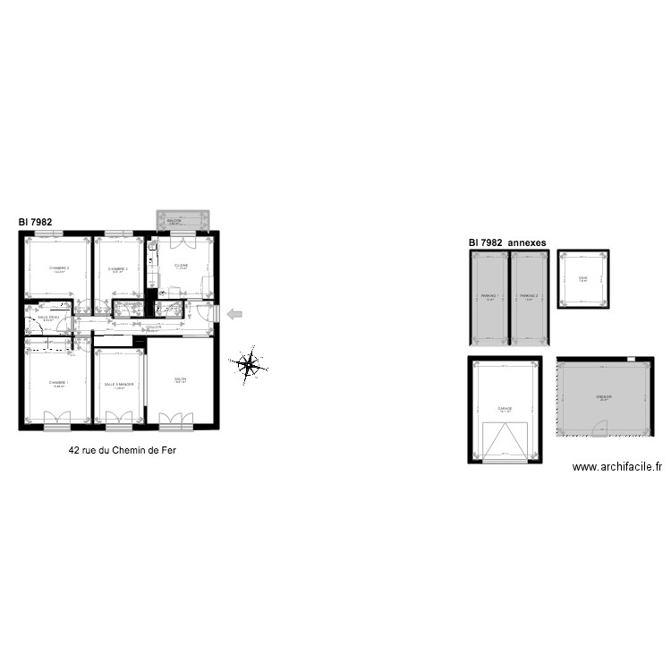 BI 7982 annexes. Plan de 24 pièces et 167 m2