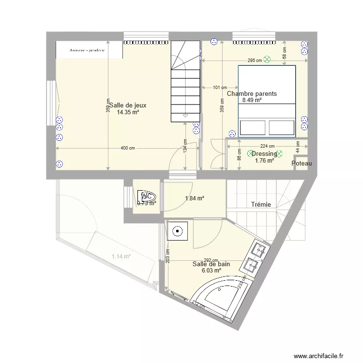 Maison 86m2 3 niveaux meubl&eacute;. Plan de 