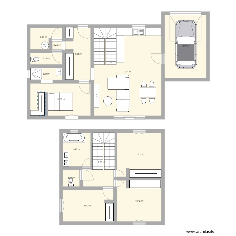 maison 2. Plan de 14 pièces et 121 m2
