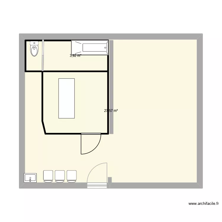 version 1. Plan de 2 pièces et 55 m²