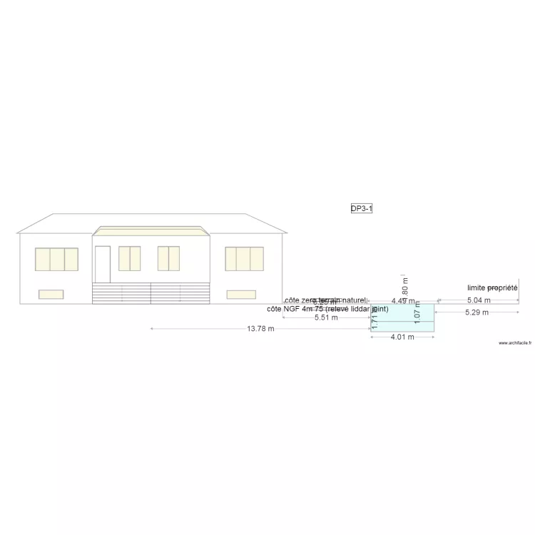PLAN DE COUPE FACE DP3 1 abri et piscine. Plan de 