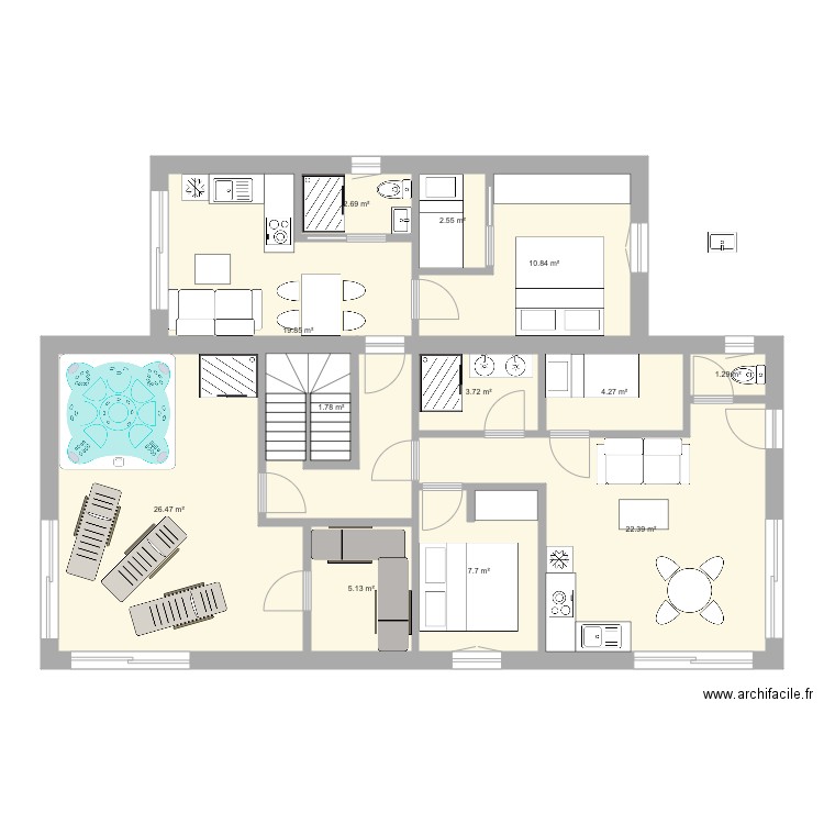 nouv 1 -1. Plan de 12 pièces et 109 m2