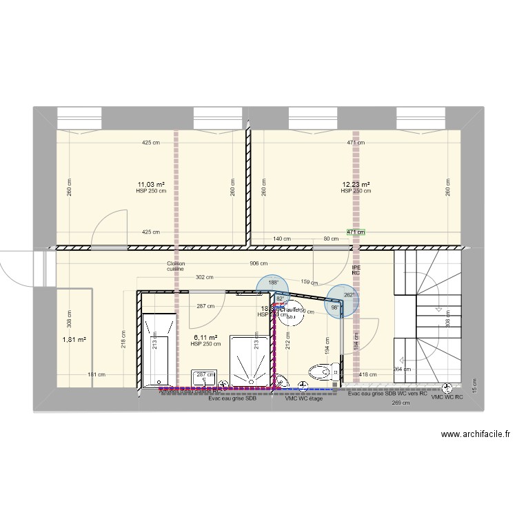 République étage plomberie V1. Plan de 0 pièce et 0 m2