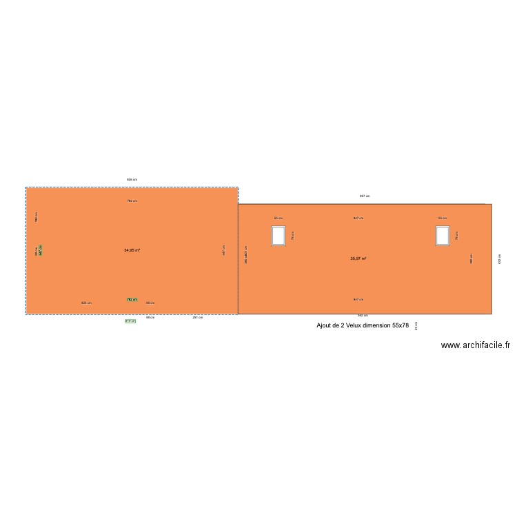 TOITURE . Plan de 2 pièces et 71 m2