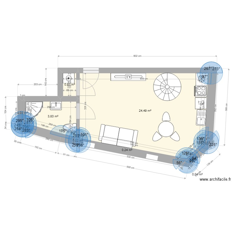 Appart 5 au 1er étage v2. Plan de 8 pièces et 29 m2