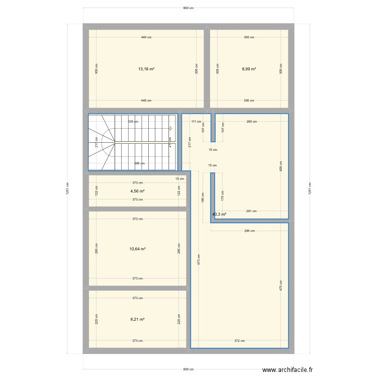 12x8m. Plan de 6 pièces et 86 m2
