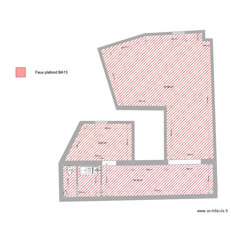 PLAN PROJET PONTOISE FX PLAF. Plan de 3 pièces et 65 m2