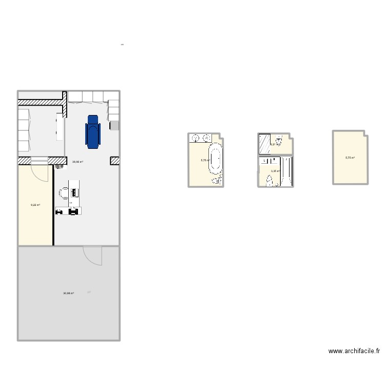cabinet. Plan de 7 pièces et 96 m2