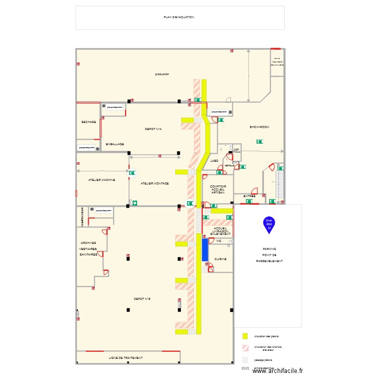 plan de circulation piétons et chariots. Plan de 0 pièce et 0 m2