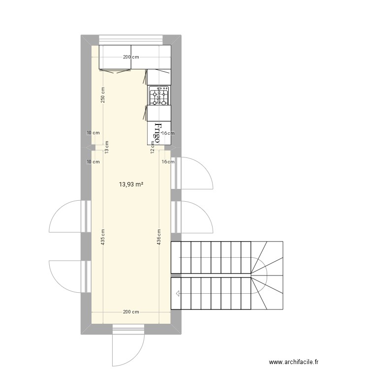 cuisine2eme. Plan de 1 pièce et 14 m2