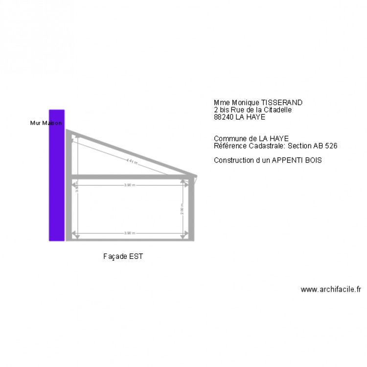 Plan ABRI Face Est Déclaration travaux. Plan de 0 pièce et 0 m2