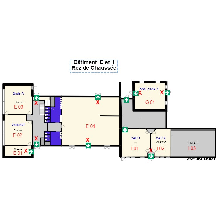 BATIMENT E et I. Plan de 45 pièces et 1696 m2