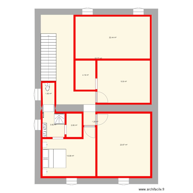 partie nuit avec murs bloqués et fenetres suite. Plan de 0 pièce et 0 m2