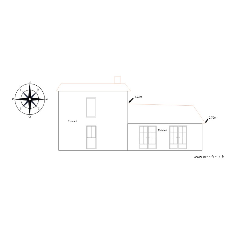 Facade EST sans extension. Plan de 0 pièce et 0 m2